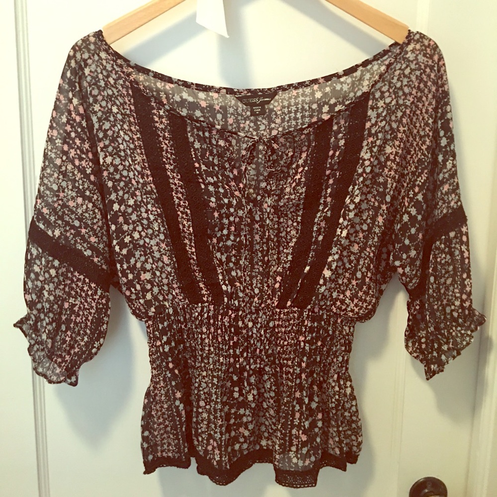 Sheer peasant style floral top by Guess